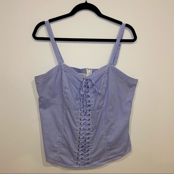 TORRID Blue & White Striped Lace Up Cami - Picture 3 of 13